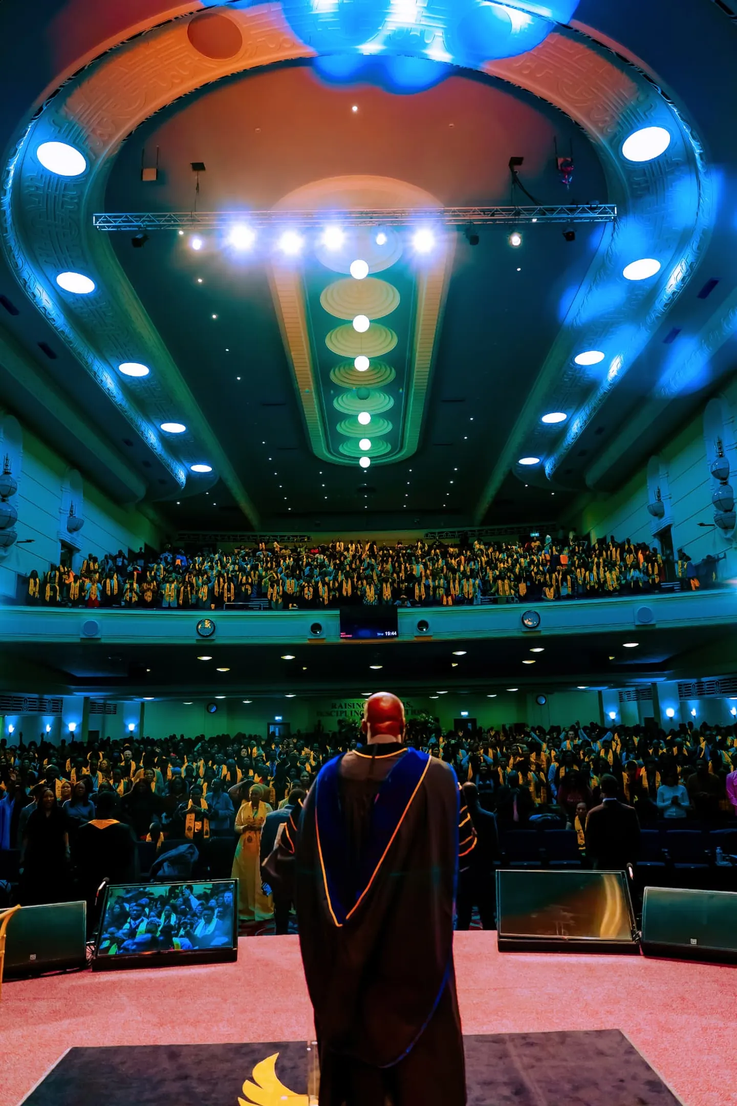 Apostle Joshua Selman facing a KSOM graduation congregation